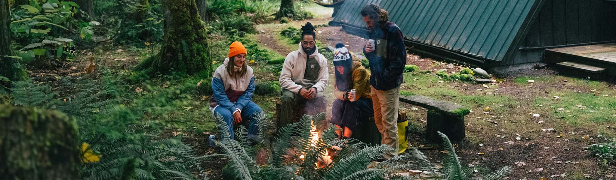 Four friends by the fire